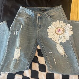 J.Lindeberg Blue Straight Leg Jeans with Floral Embellishment